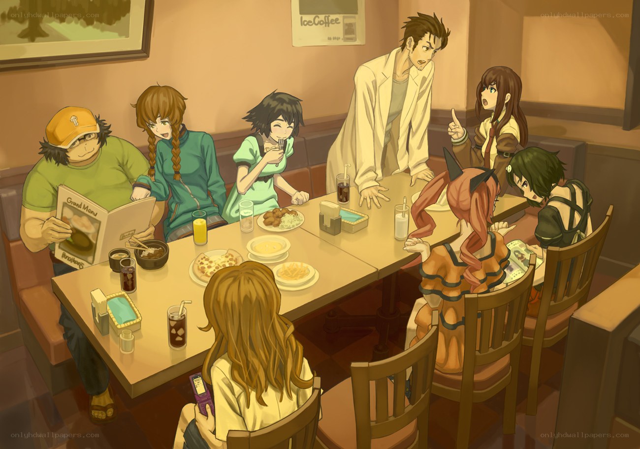 anime characters at a restaurant