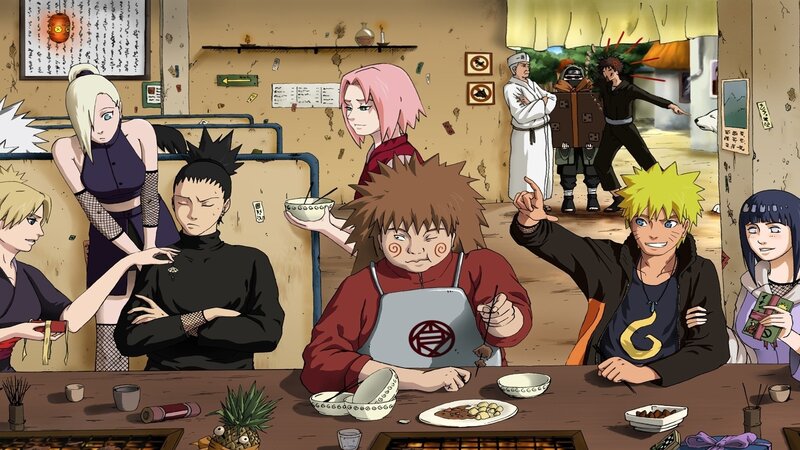 Anime Characters at a Restaurant — Brown, Lively, Afternoon, Dining Table