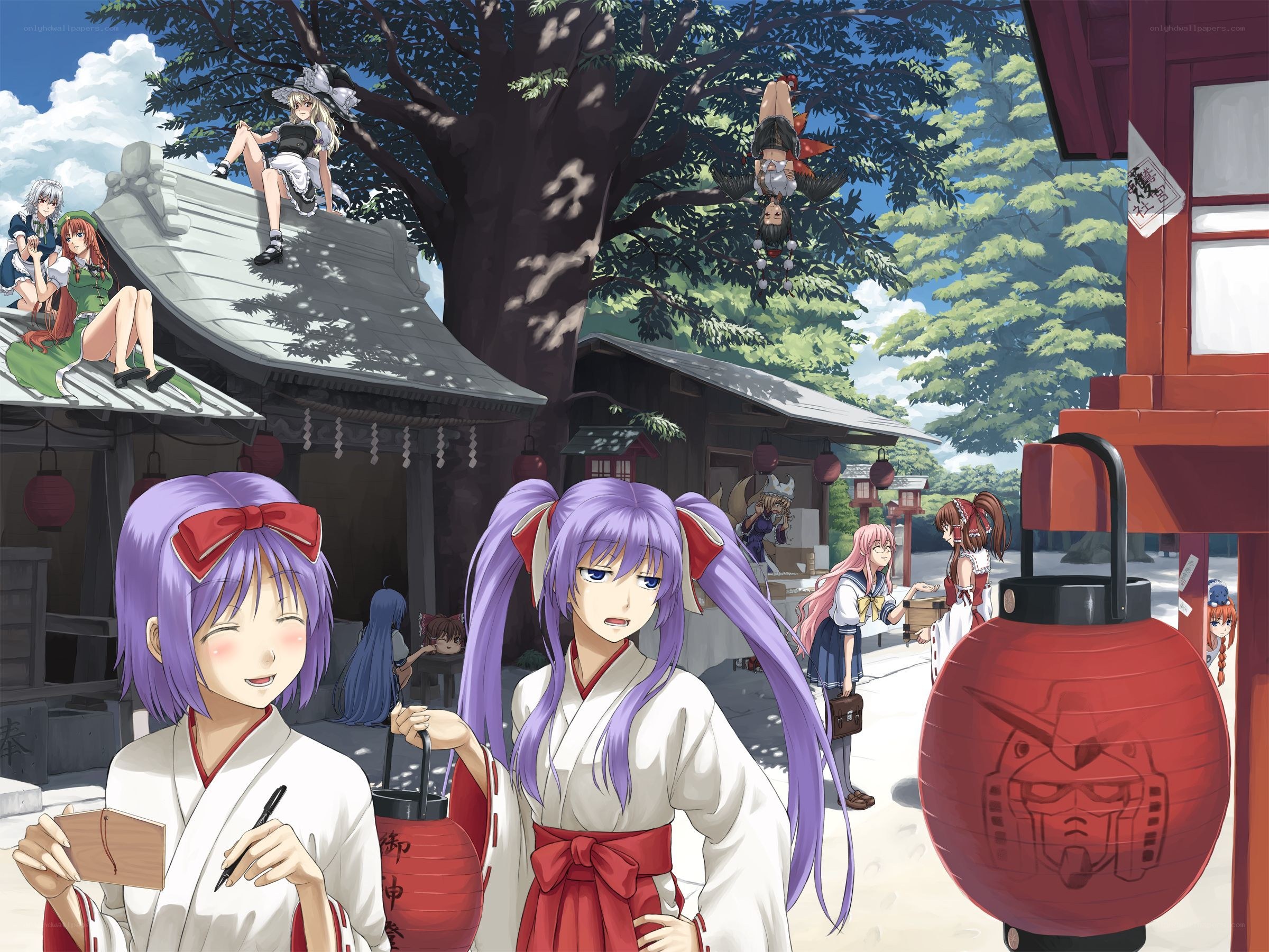 Anime characters at a shrine