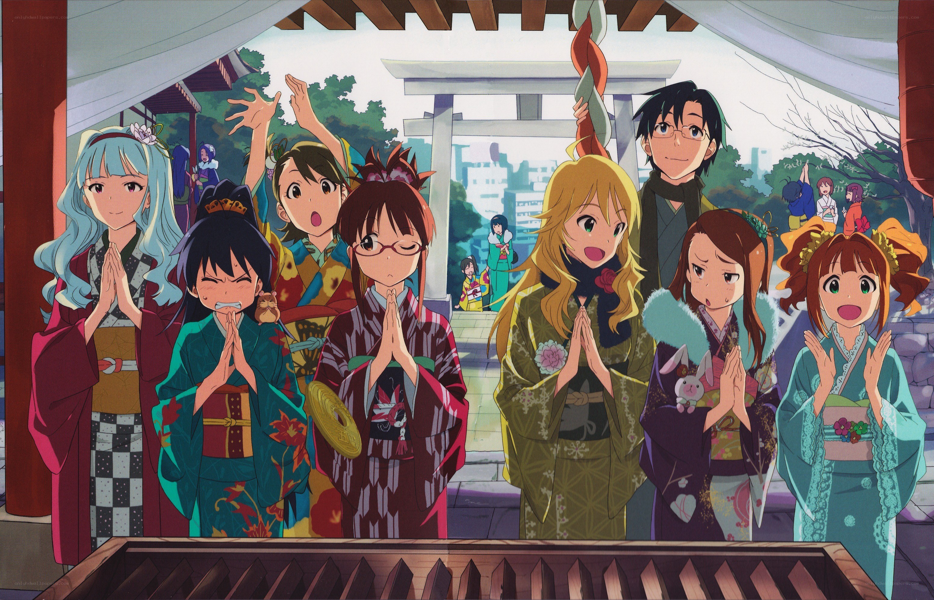 Anime characters at a shrine