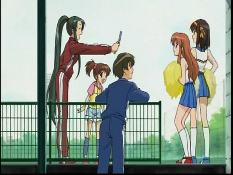 Anime characters at a sports event
