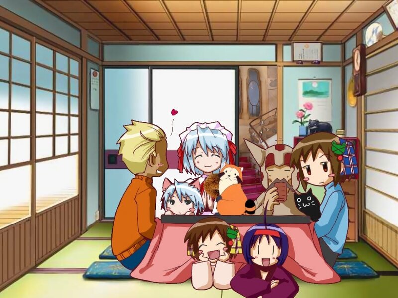 Anime characters at a table