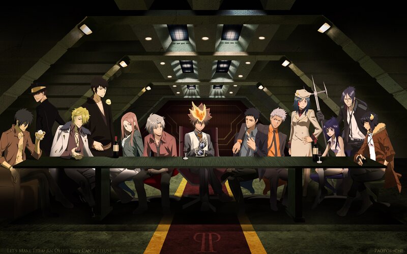 Anime Characters at a Table — Black, Dramatic