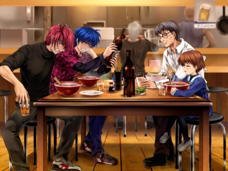 Anime Characters at a Table — Brown, Casual