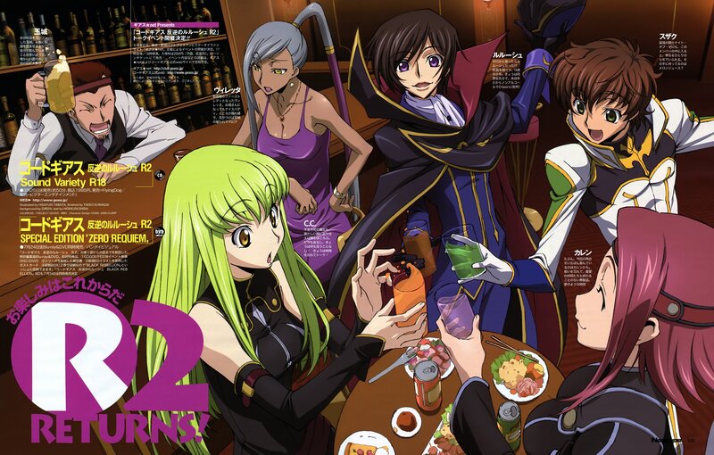 Anime Characters at a Table — Green, Lively