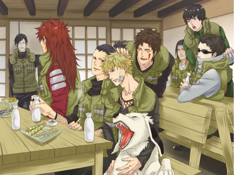 Anime Characters at a Table — Green