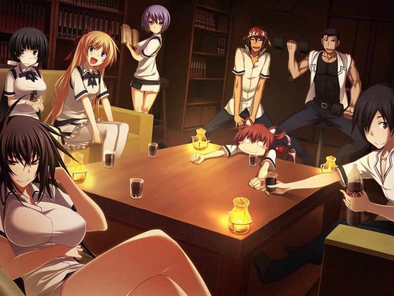 anime characters at a table