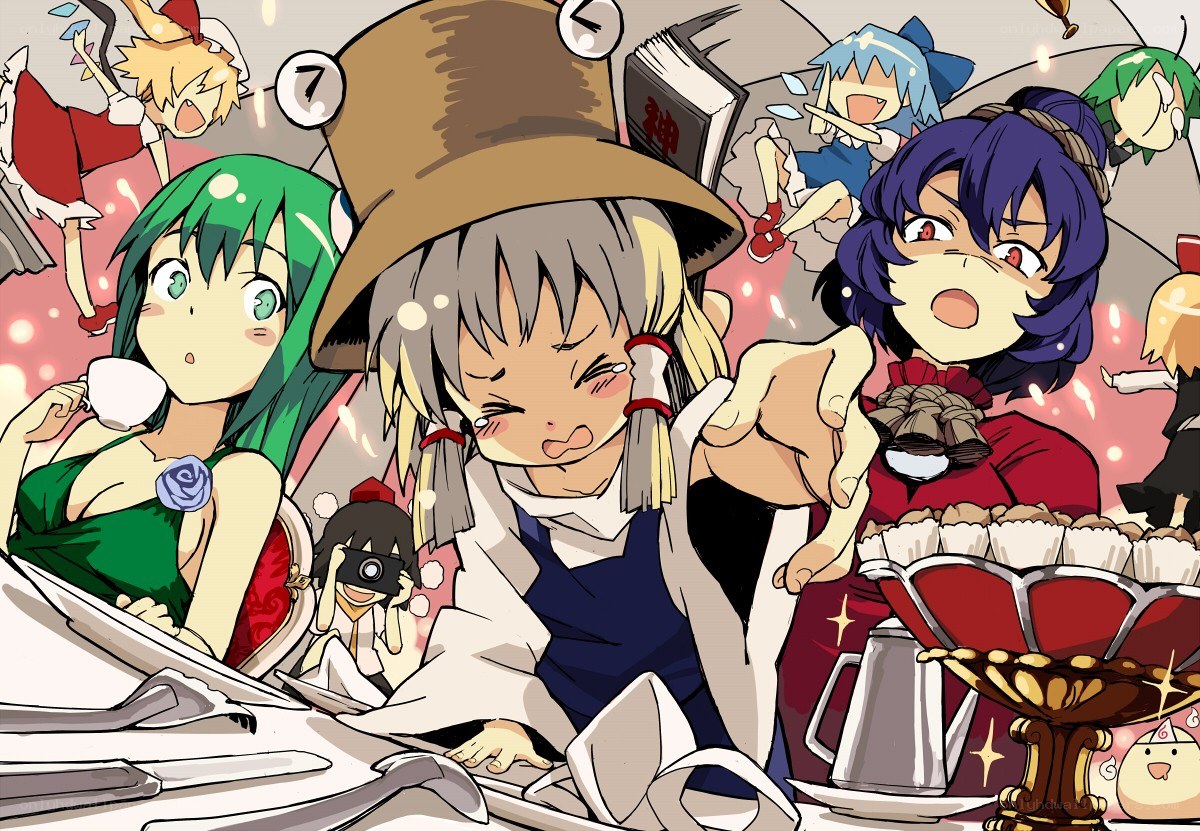 Anime characters at a tea party