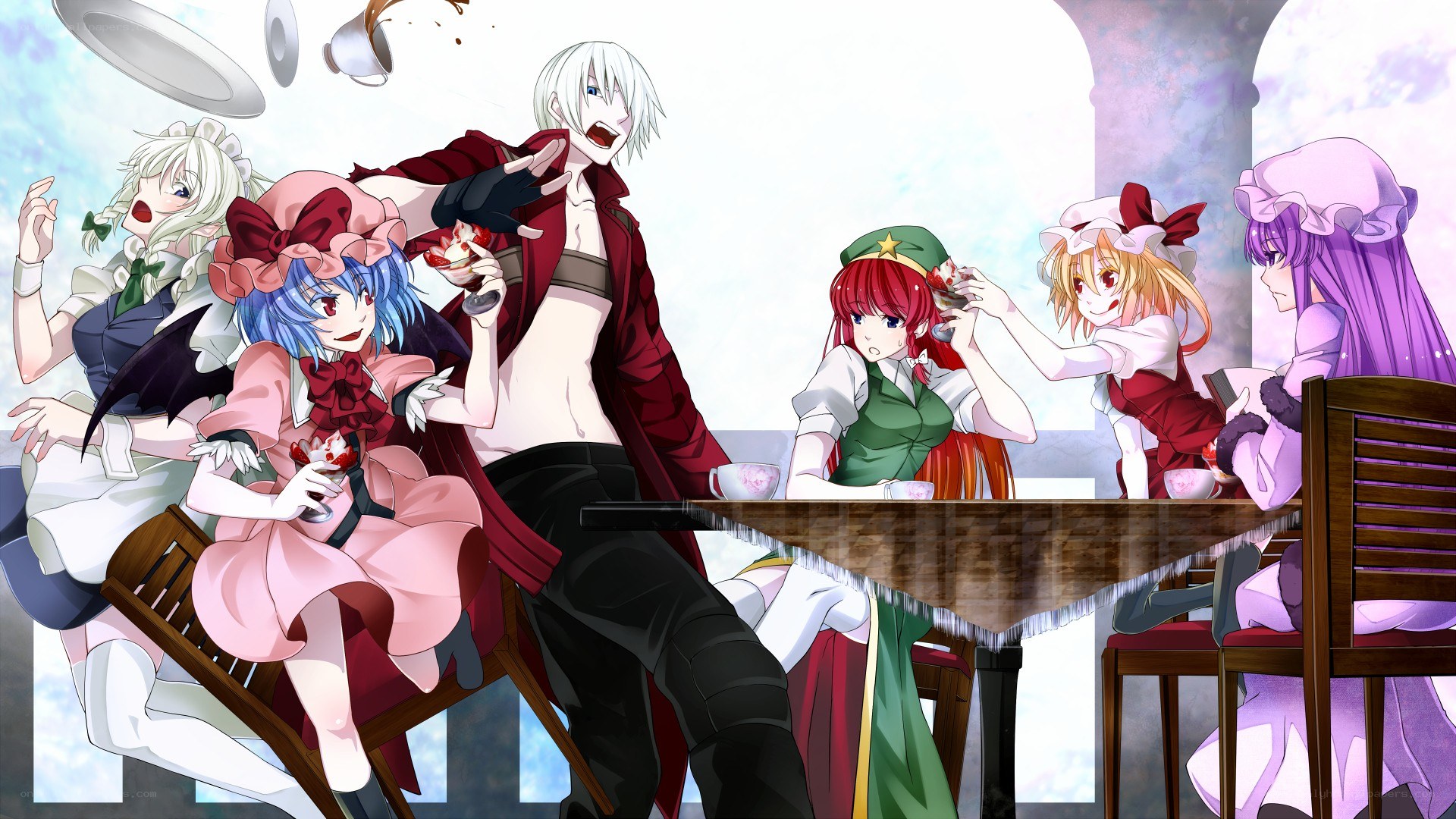 Anime characters at a tea party