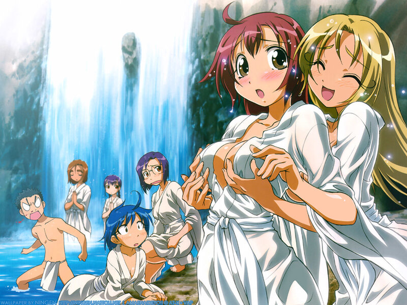 anime characters at a waterfall