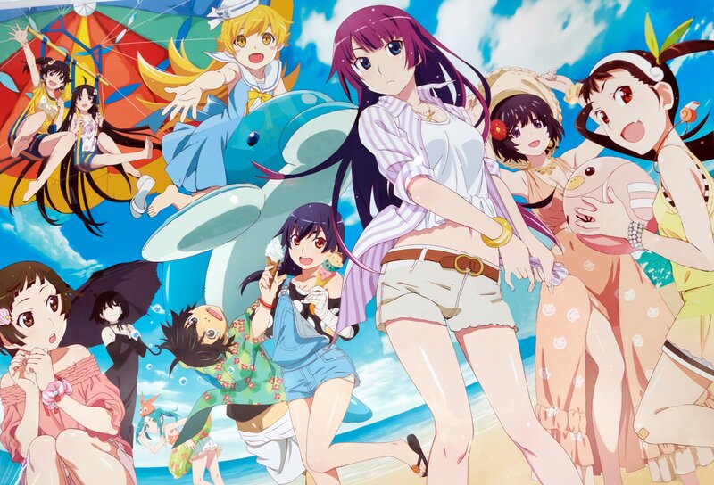 Anime Characters at Beach — Blue, Cheerful, Summer, Ice Cream
