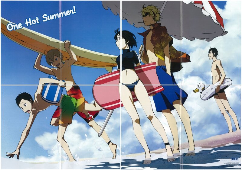 Anime Characters at Beach — Blue, Lighthearted, Summer