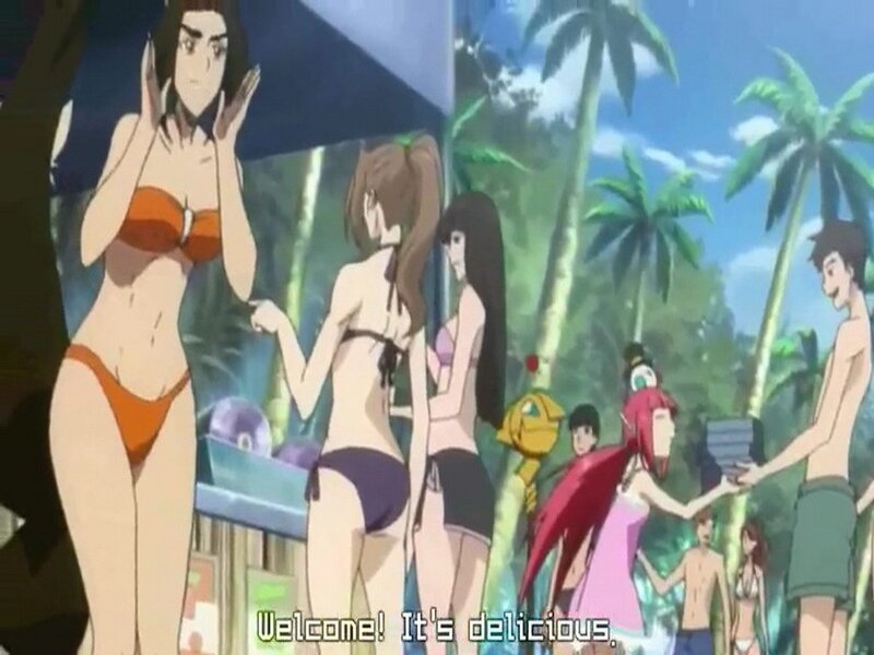 Anime Characters at Beach — Blue, Lighthearted