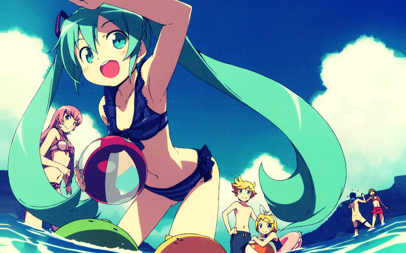 Anime Characters at Beach — Blue, Playful, Afternoon