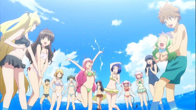 Anime Characters at Beach — Blue, Playful
