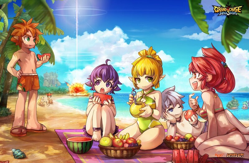 Anime Characters at Beach — Blue, Relaxed