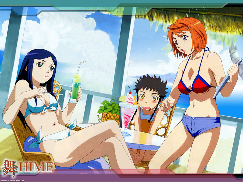 Anime characters at beachside cafe