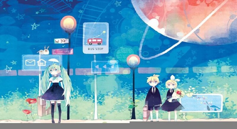 Anime Characters at Bus Stop — Blue