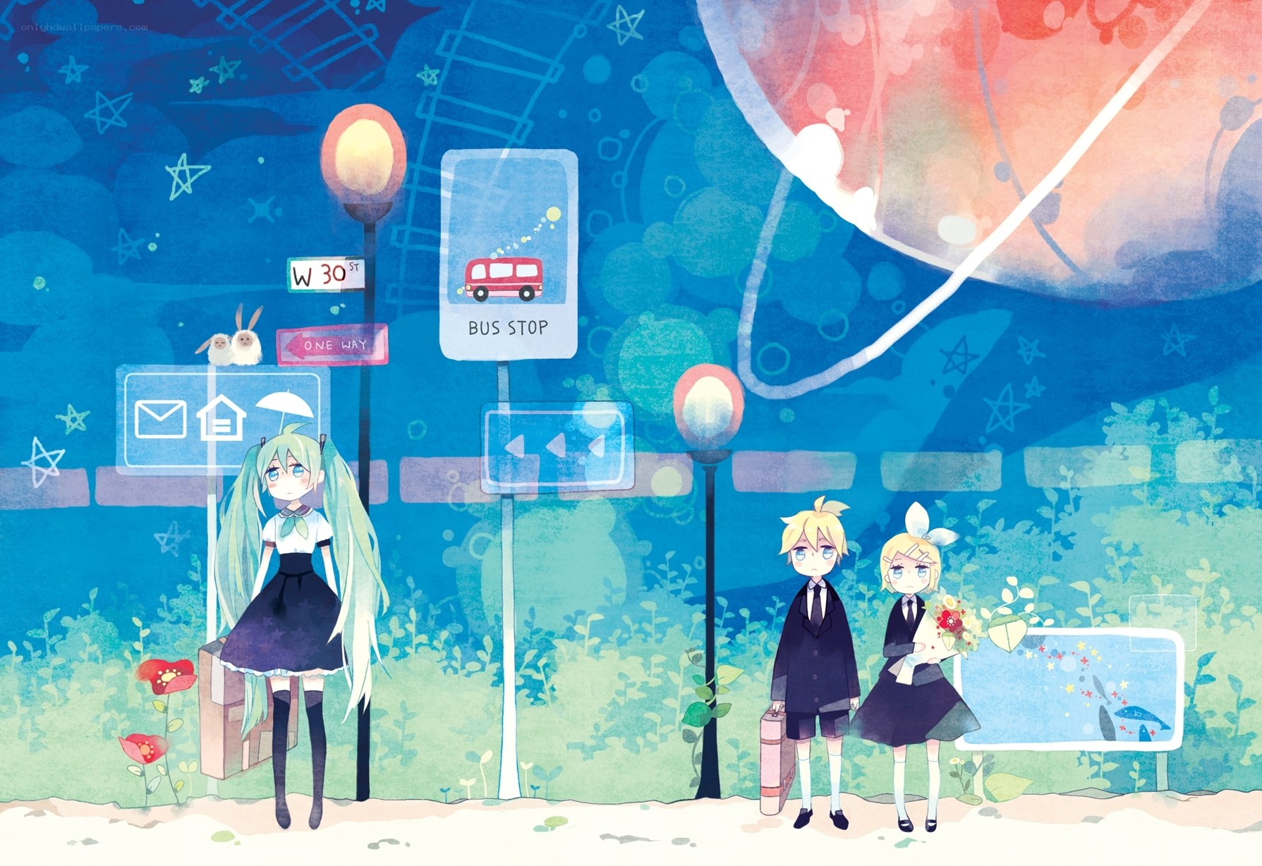 Anime characters at bus stop