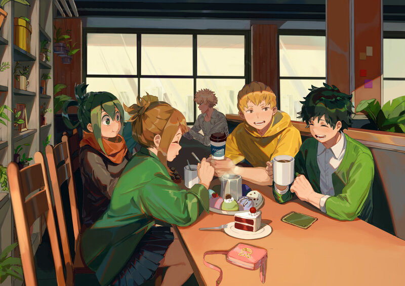 Anime Characters at Cafe — Green