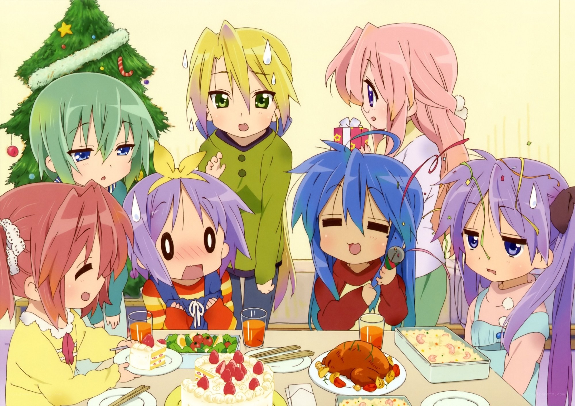 anime characters at Christmas dinner