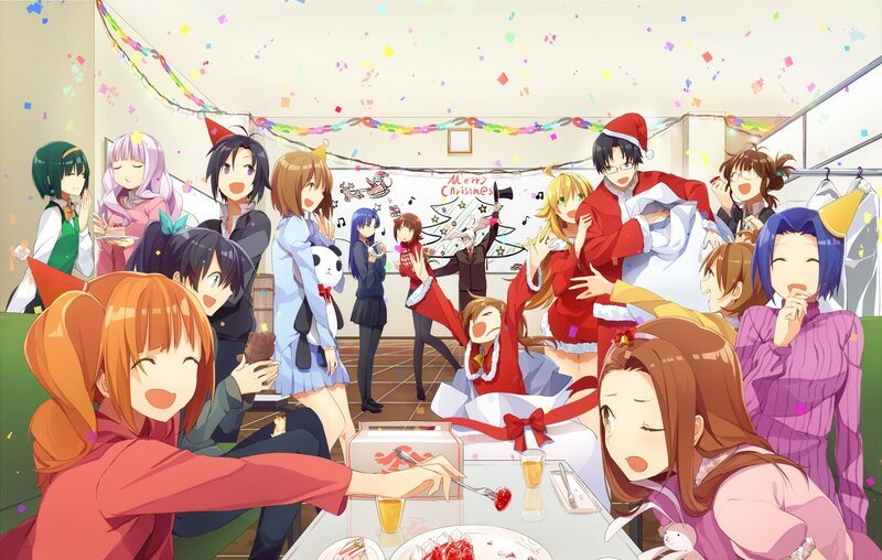 Anime characters at Christmas party