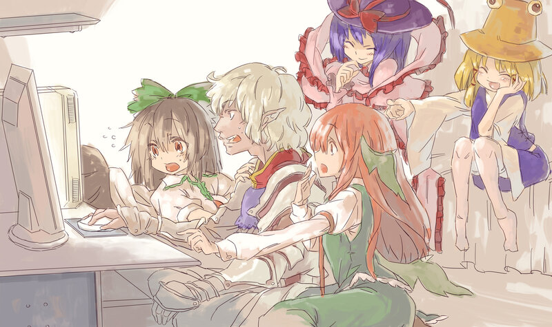 anime characters at computer