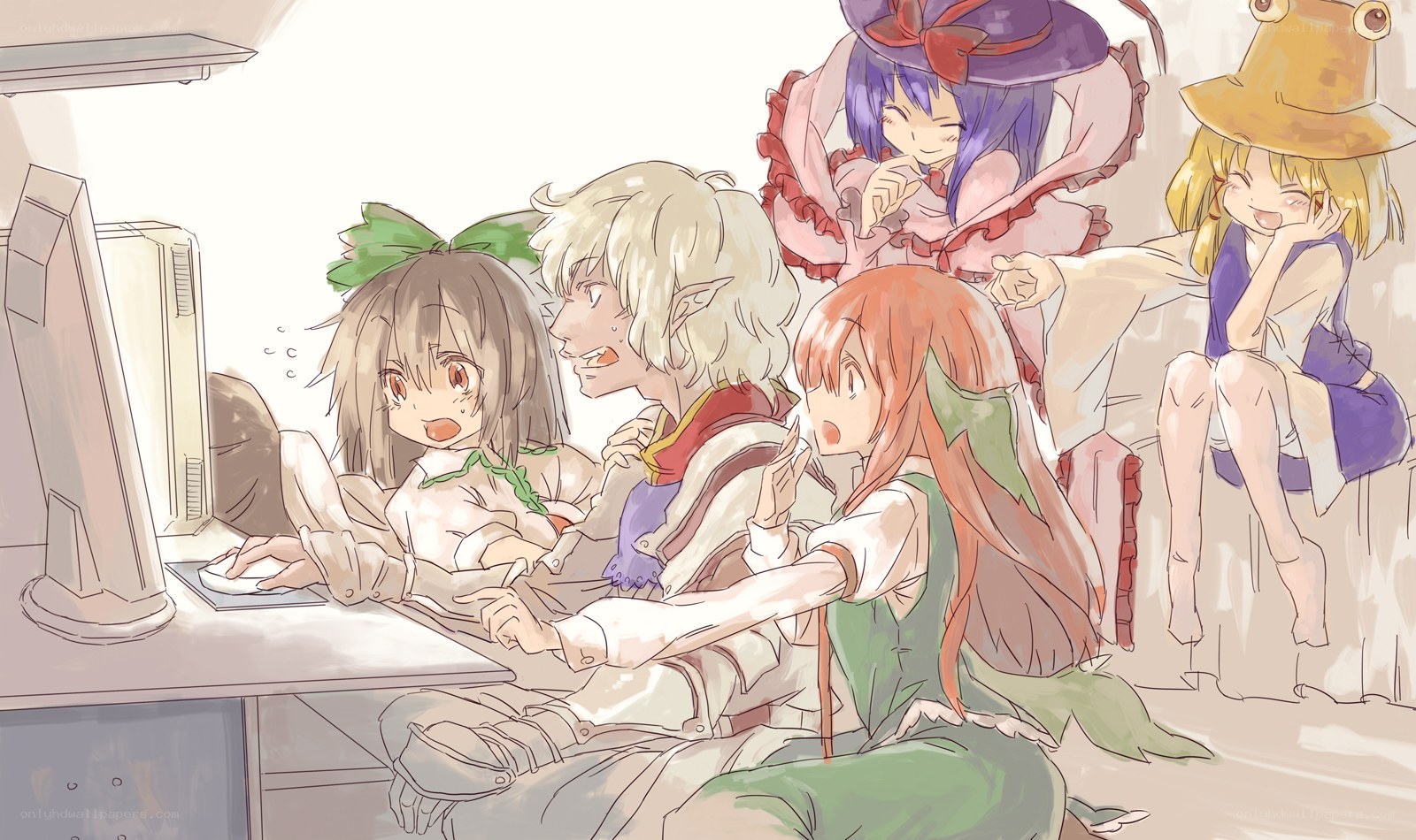 anime characters at computer