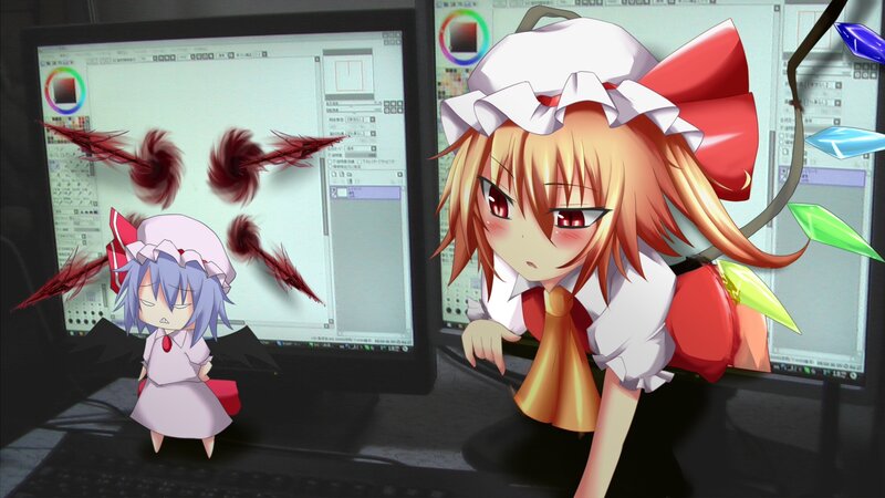 Anime characters at computer