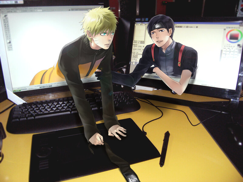 Anime Characters at Desk — Yellow
