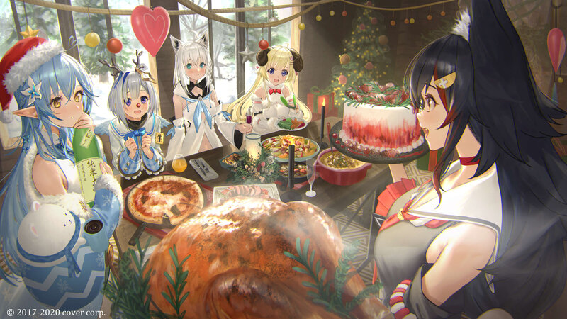 Anime Characters at Dinner — Blue, Festive