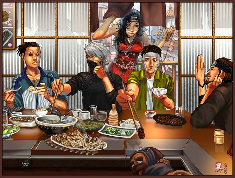 Anime Characters at Dinner — Brown, Casual