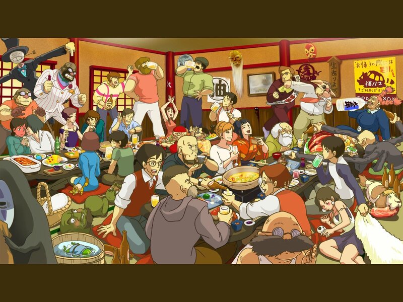 Anime Characters at Dinner — Brown, Chaotic