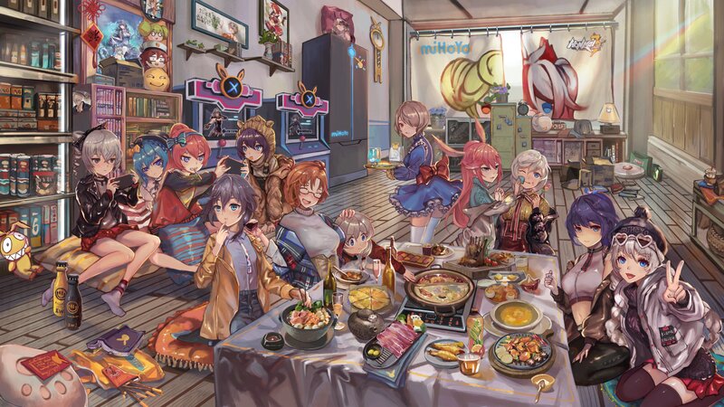 Anime Characters at Dinner — Purple, Lively