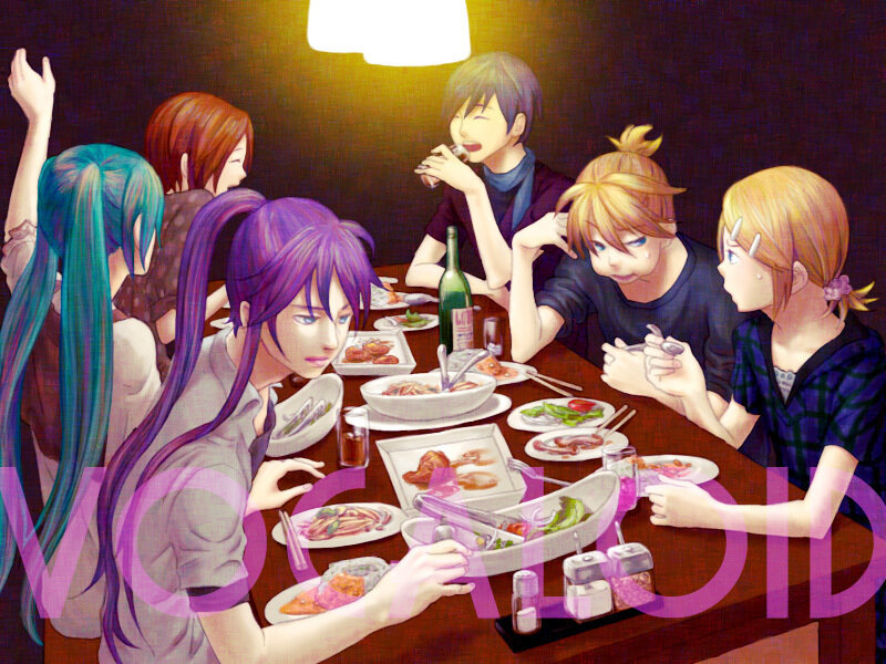 Anime Characters at Dinner Table — Purple