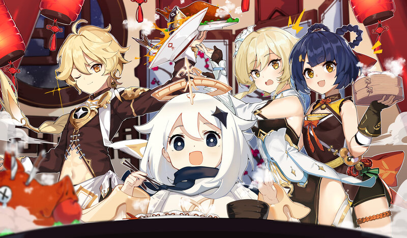 Anime Characters at Dinner — White