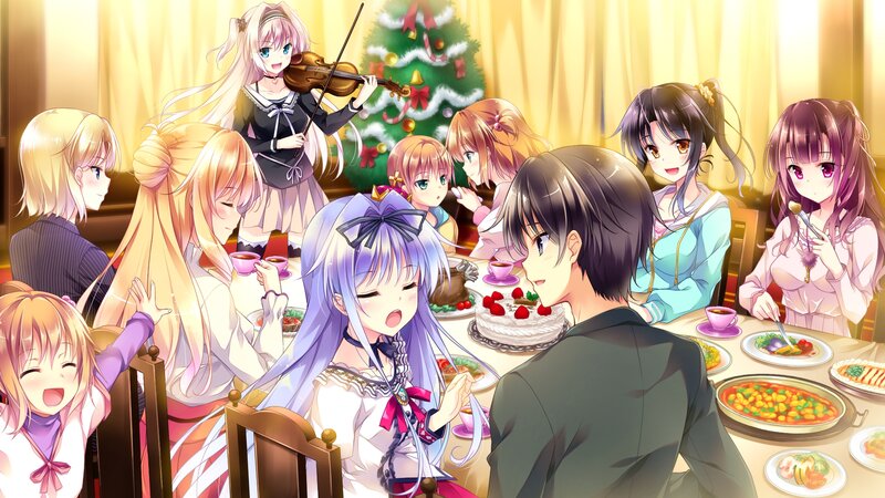 Anime Characters at Dinner — Yellow, Festive