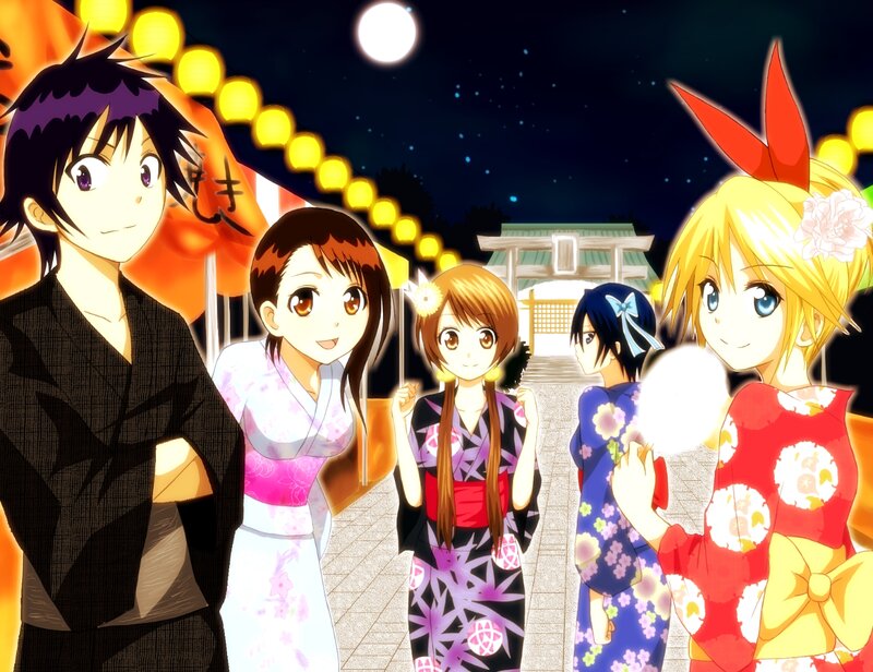Anime Characters at Festival — Black, Festive