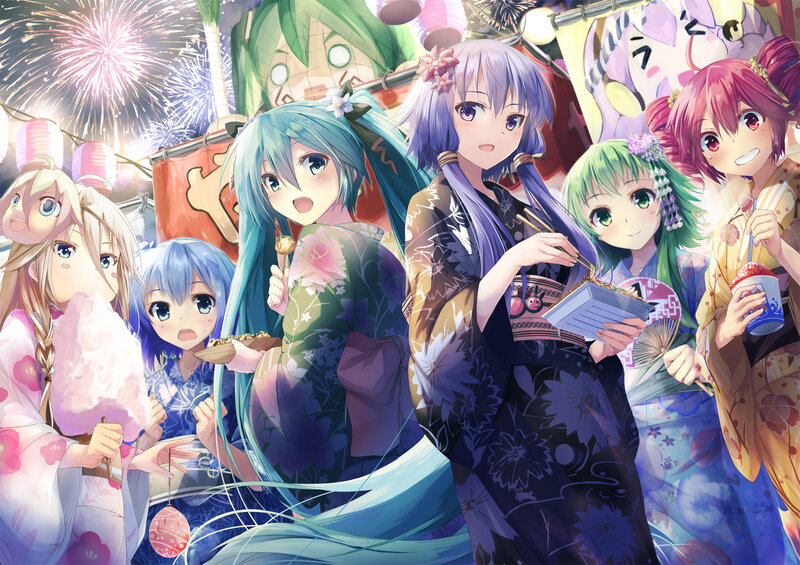 Anime Characters at Festival — Blue, Festive