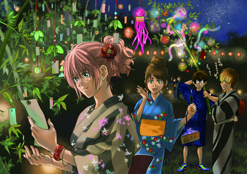 Anime Characters at Festival — Green