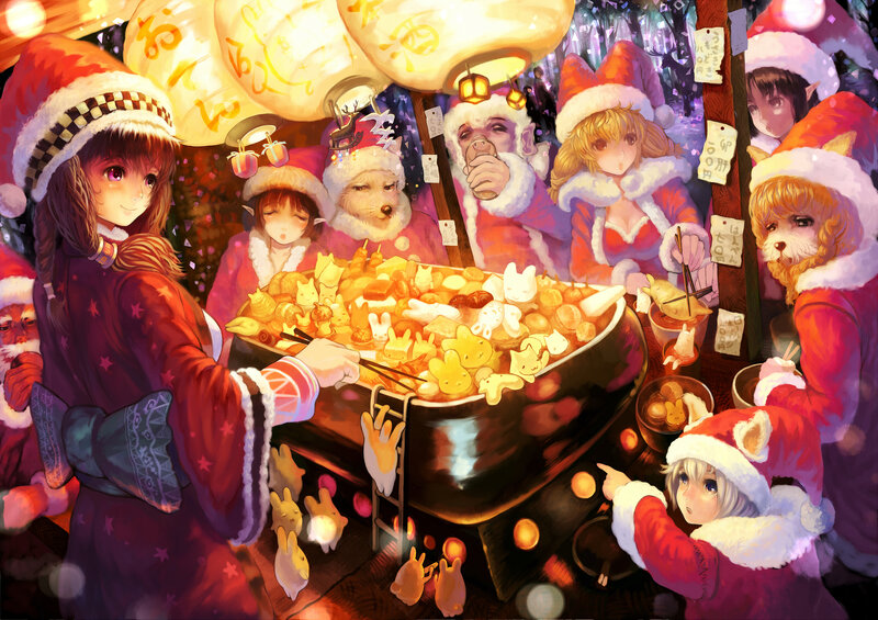 Anime Characters at Festival — Red, Festive