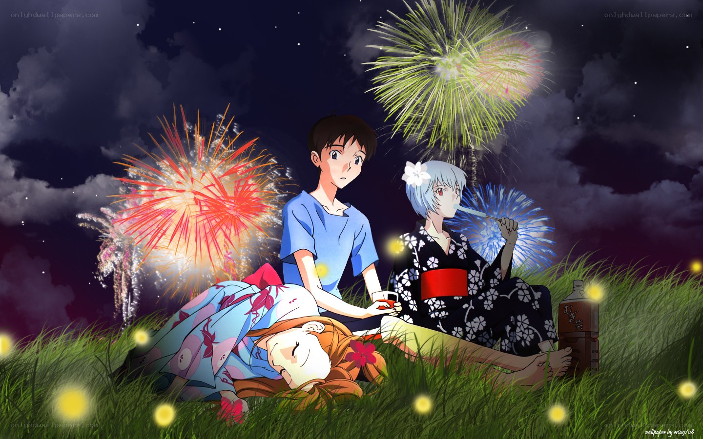 Anime characters at fireworks