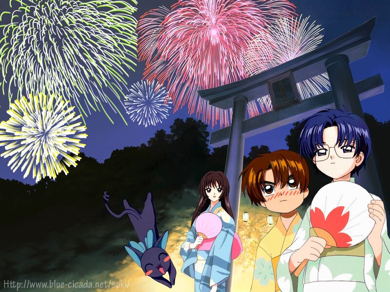 Anime Characters at Fireworks — Blue