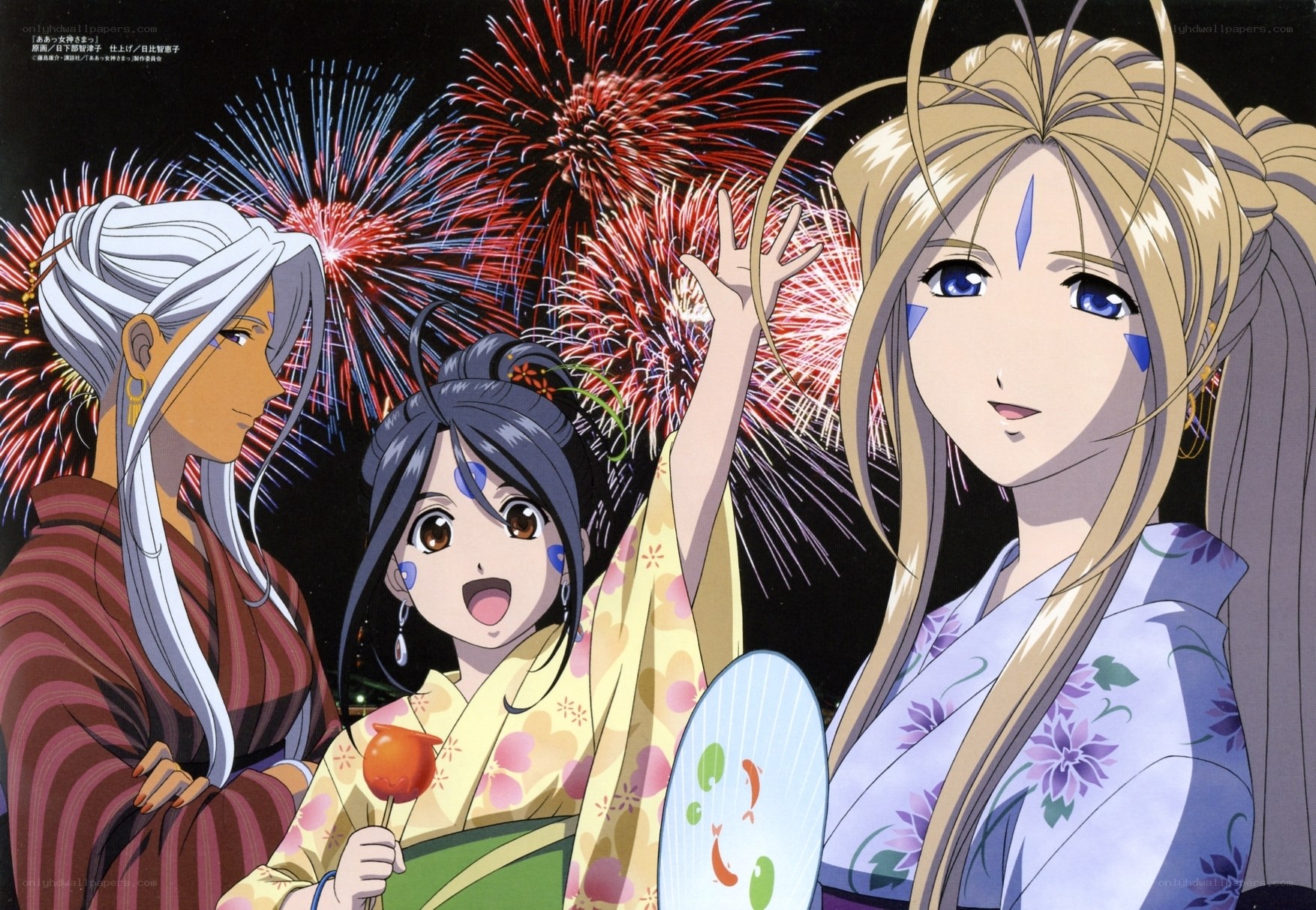 Anime characters at fireworks display