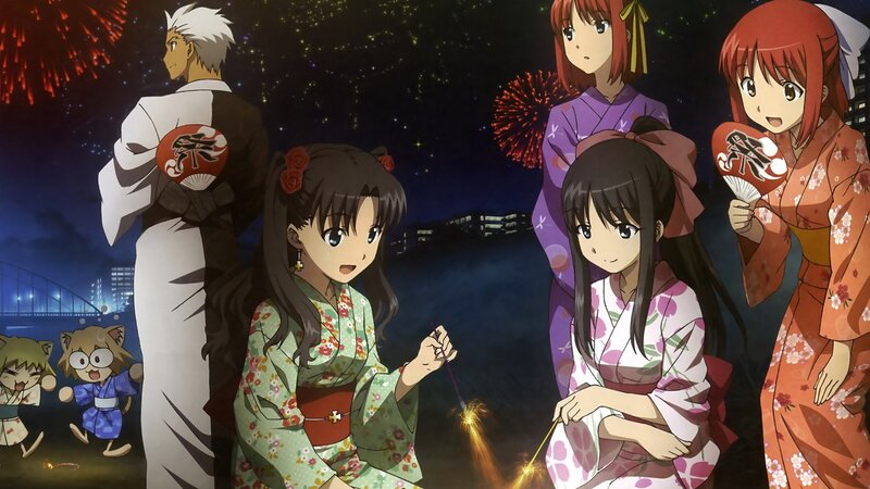 Anime characters at fireworks festival