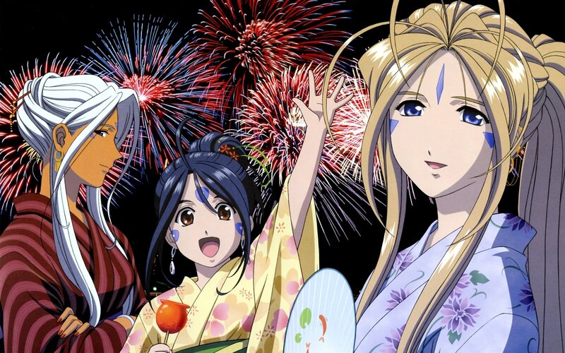 Anime characters at fireworks