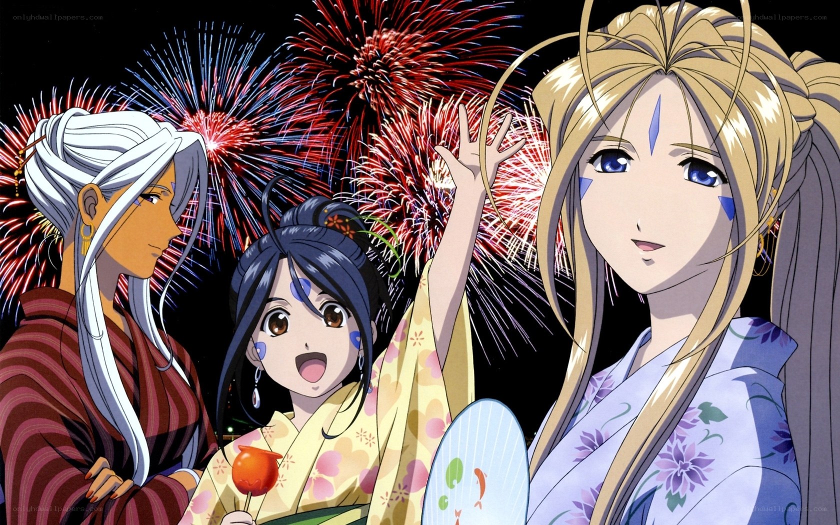 Anime characters at fireworks