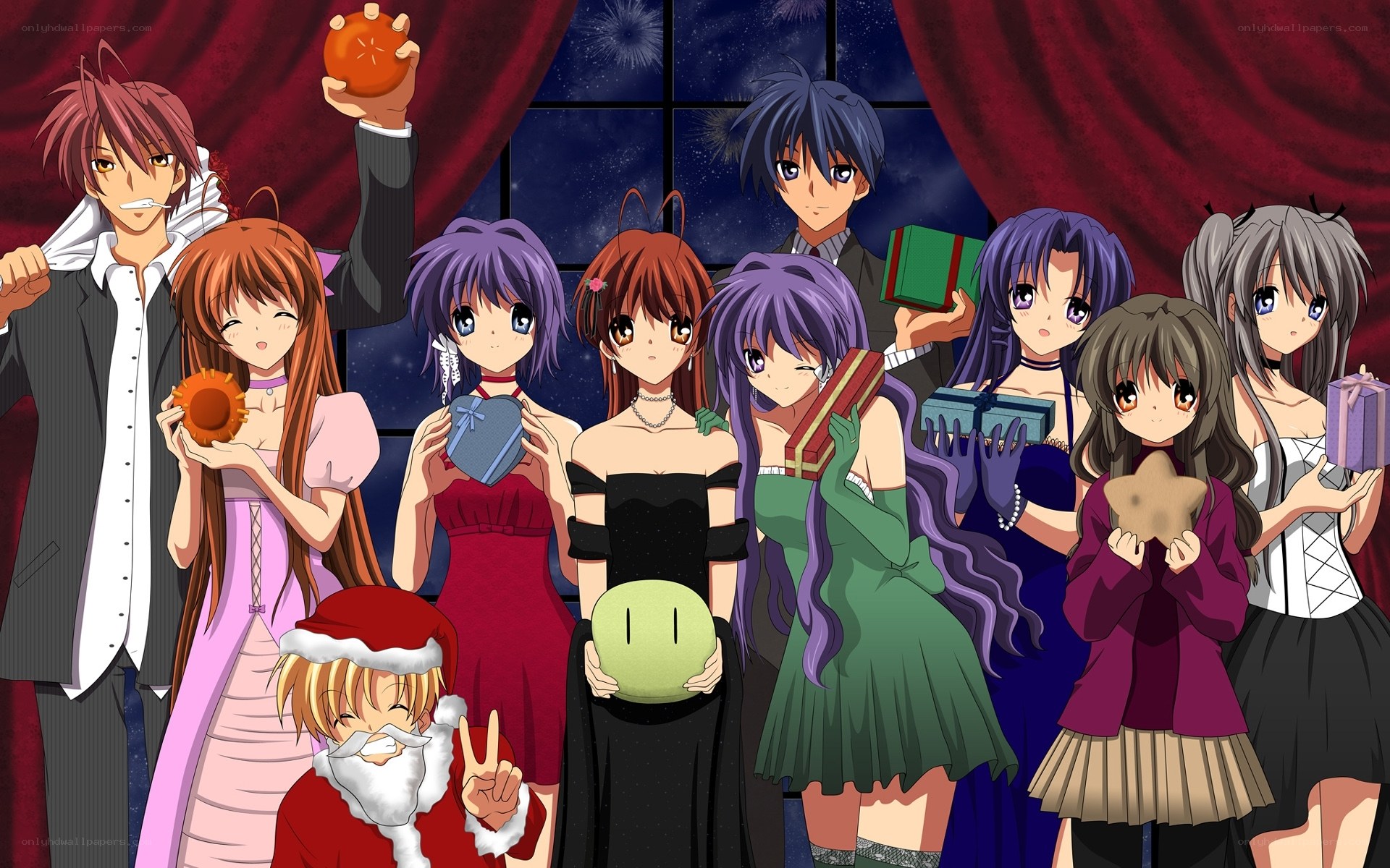 anime characters at holiday party