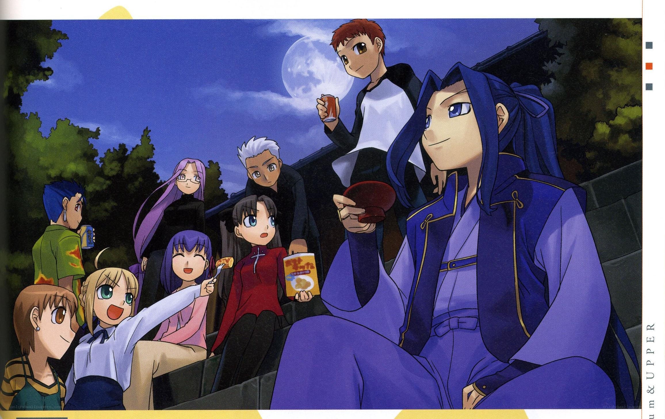 anime characters at night gathering