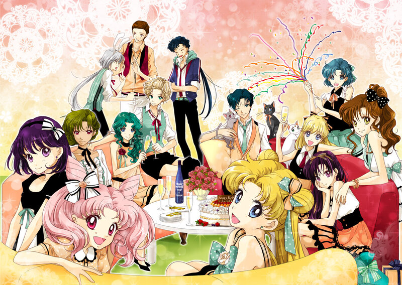 Anime Characters at Party — Pink, Celebratory